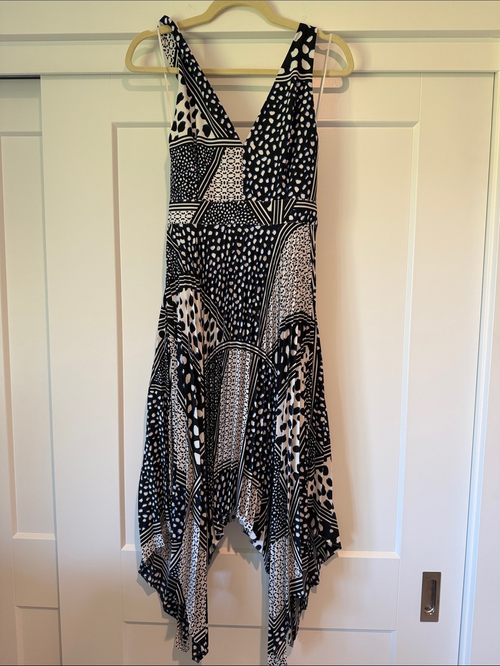 Express Black and White Asymmetrical V-Neck Handkerchief Dress